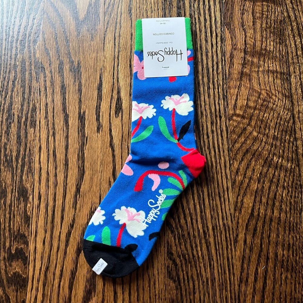 NWT - Happy Socks Women's Combed Cotton Floral Socks (US 5.5-9.5 EU 36-40)